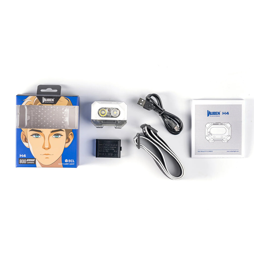 Linterna frontal recargable WUBEN H4 multifuncional de 800 lúmenes - Blanco