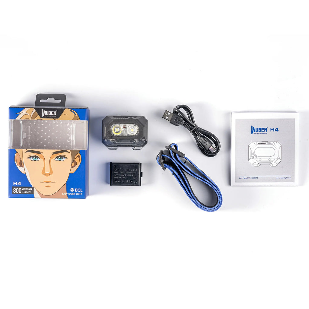 Linterna frontal recargable WUBEN H4 multifuncional de 800 lúmenes - Negro