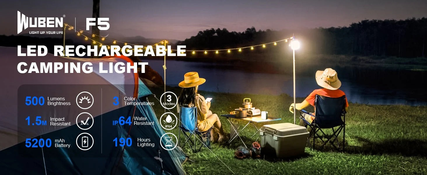Batería externa recargable WUBEN F5 para camping y tiendas de campaña con luz LED