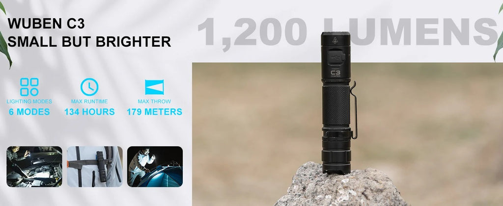 Linterna táctica compacta de bolsillo EDC WUBEN C3 de 1200 lúmenes