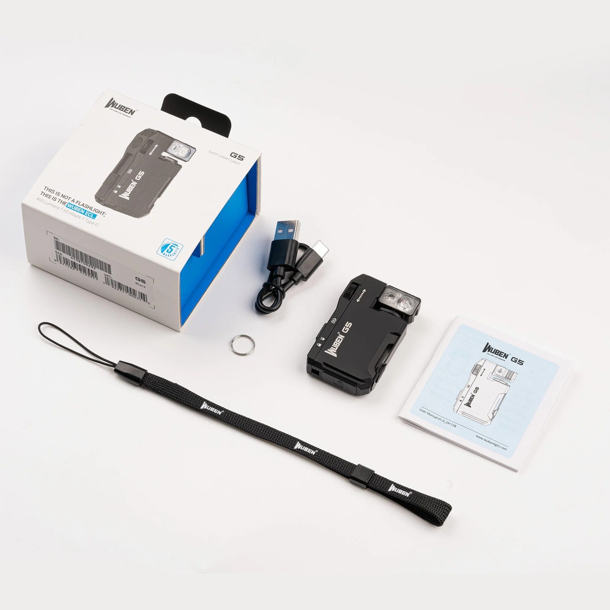 Linterna recargable compacta con llavero EDC WUBEN G5 de 400 lúmenes