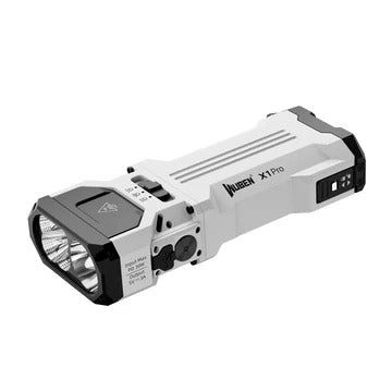 Linterna EDC recargable Wuben X1Pro de 12300 lúmenes con batería externa y clip.